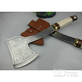 High Quality 7Cr17 Stainless Steel AXE Tactical AXE with Cowhide Bone + Brass Handle UDTEK01195